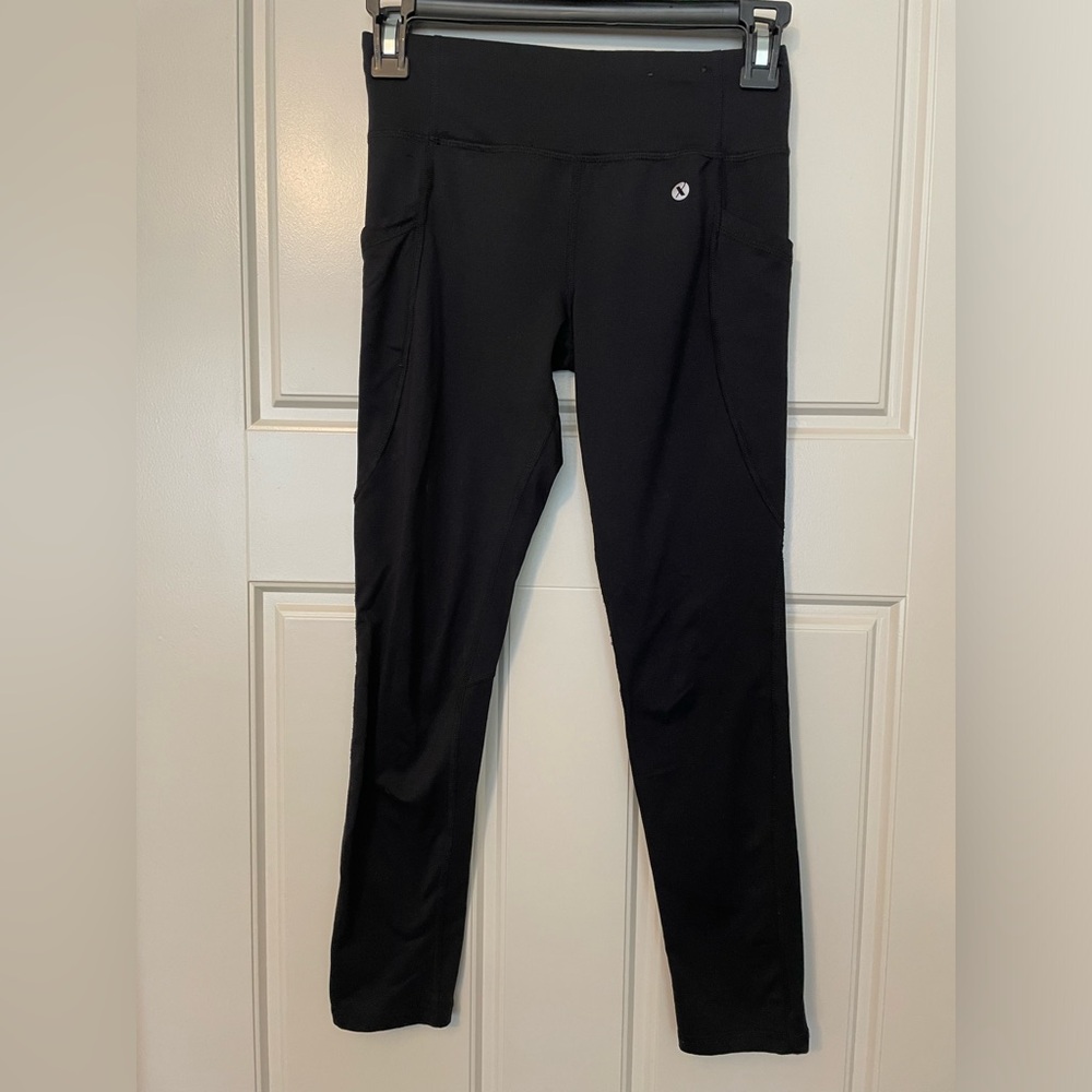 Xersion Girls Performance Leggings Size M 10-12 Black Quick Dry Large Pockets